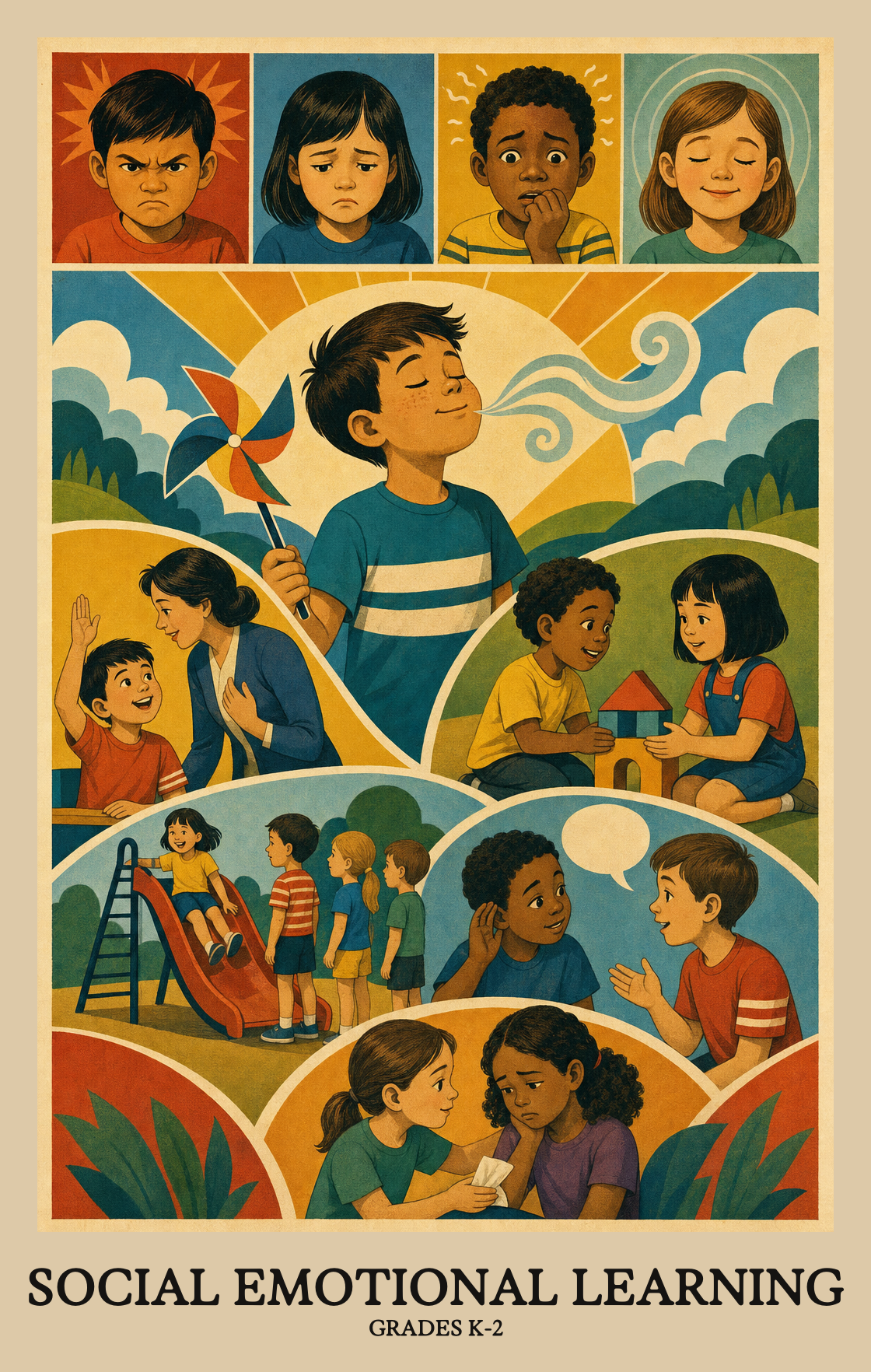 Illustration of what students learn in Grades K-2 Social Emotional Learning