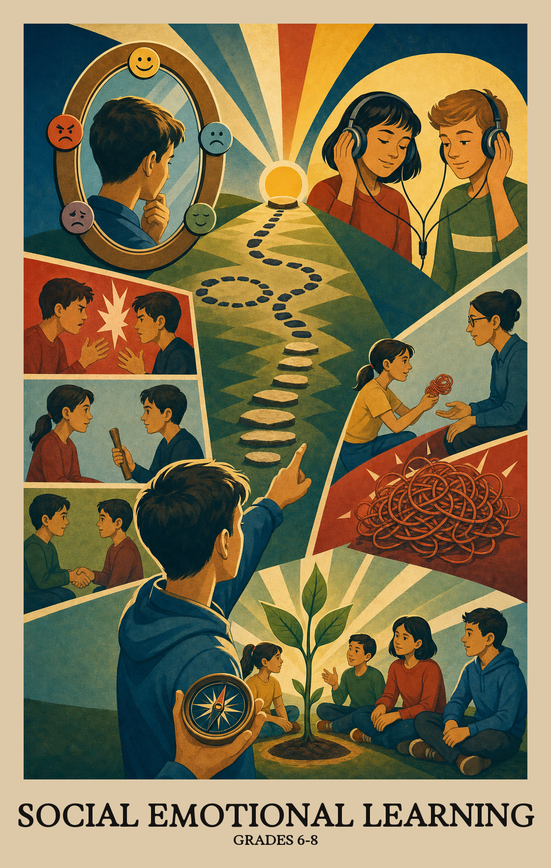 Illustration of what students learn in Grades 6-8 Social Emotional Learning