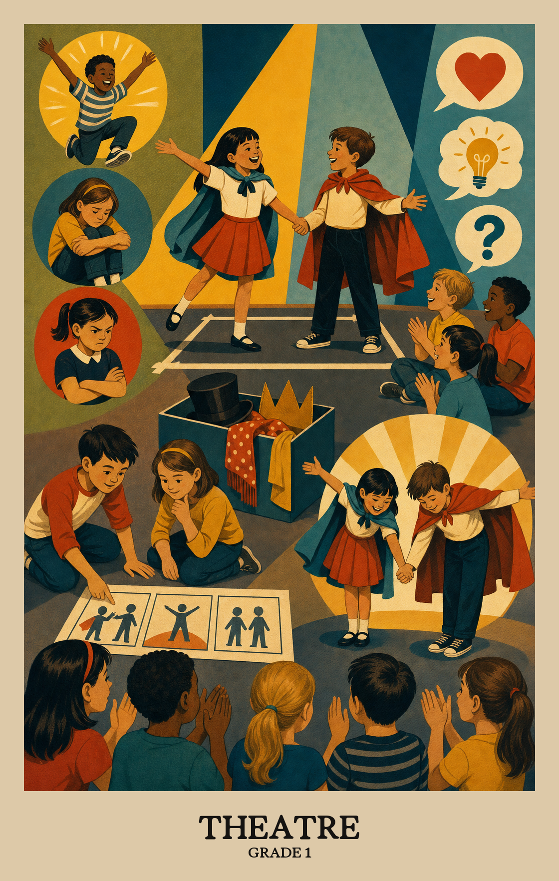 Illustration of what students learn in Grade 1 Arts: Theatre