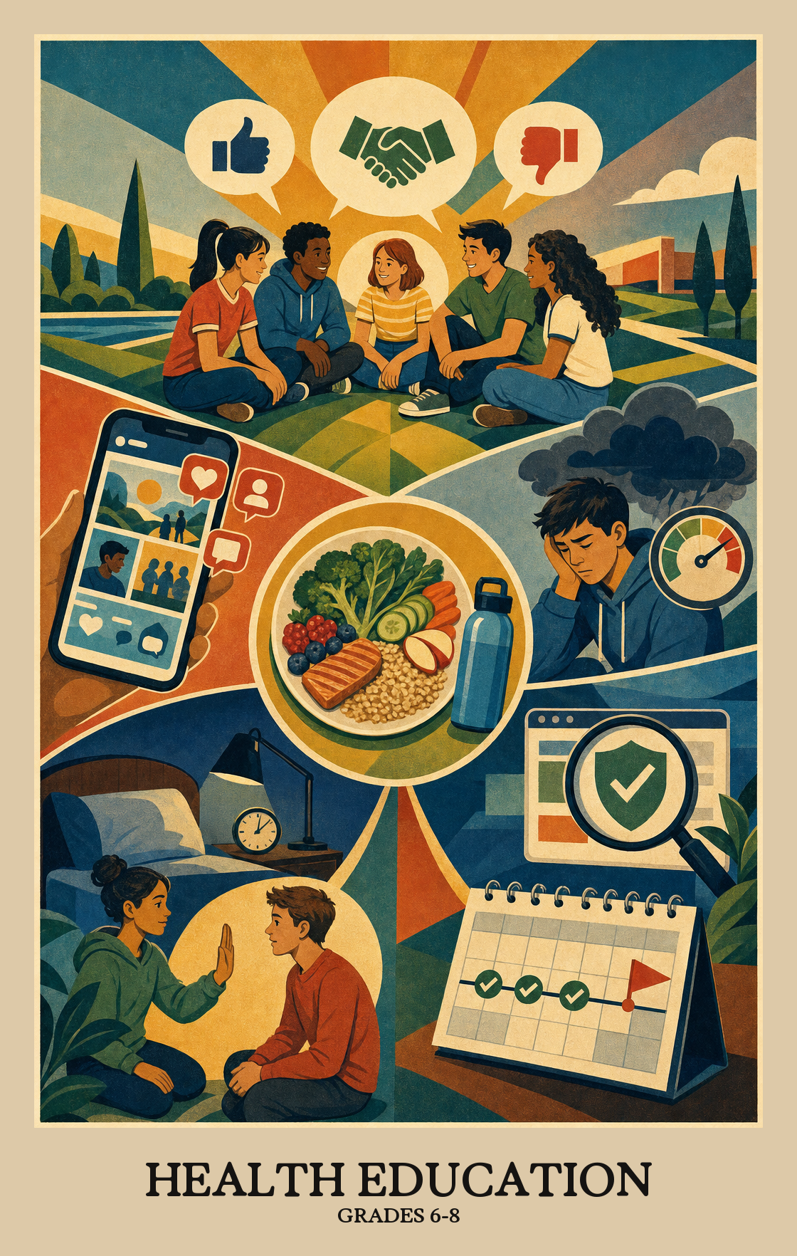 Illustration of what students learn in Grades 6-8 Health Education