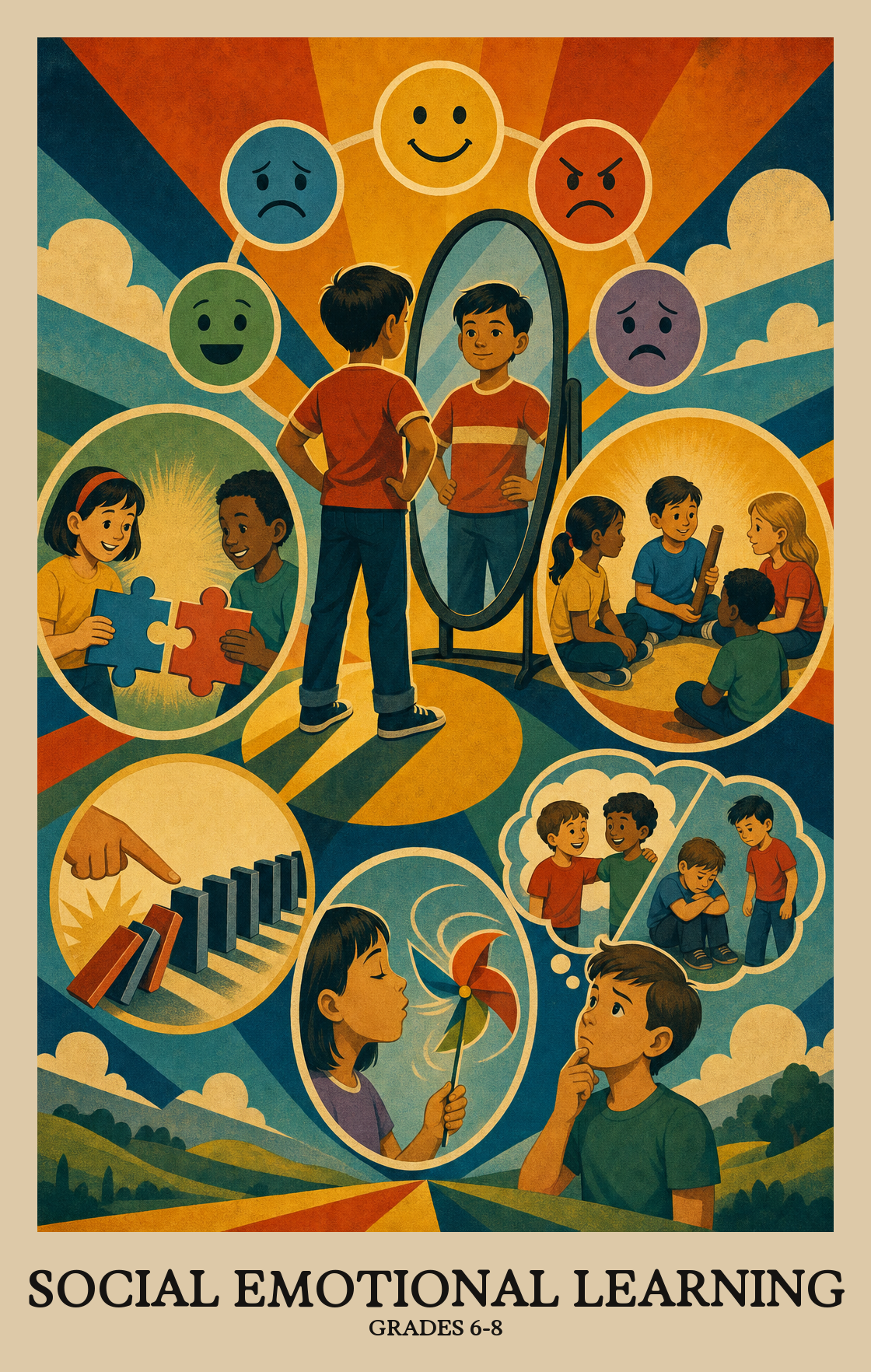 Illustration of what students learn in Grades 6-8 Social Emotional Learning