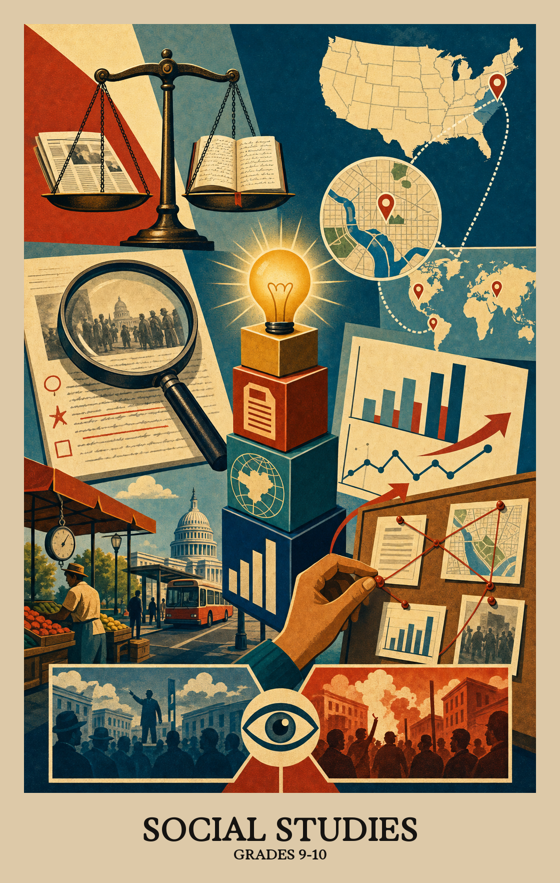 Illustration of what students learn in Grades 9-10 Social Studies
