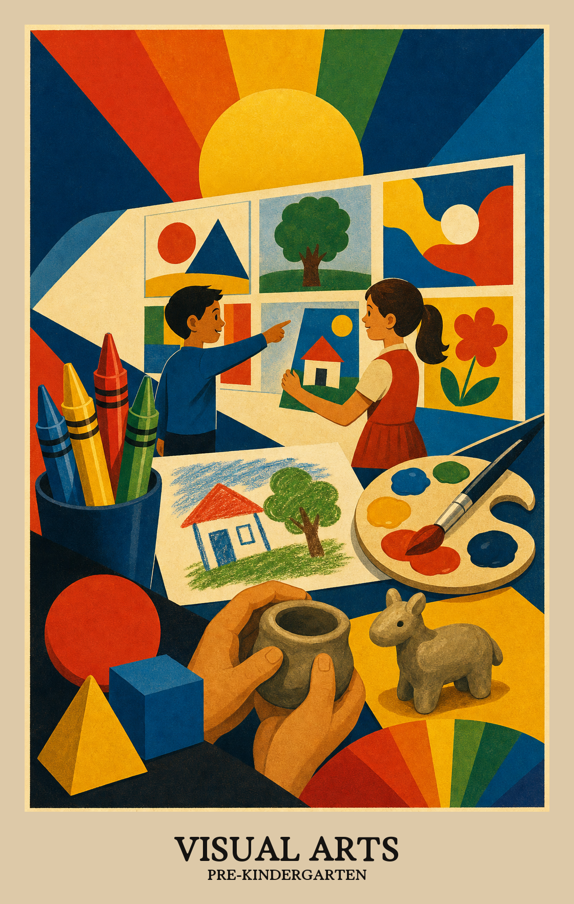 Illustration of what students learn in Pre-Kindergarten Arts: Visual Arts