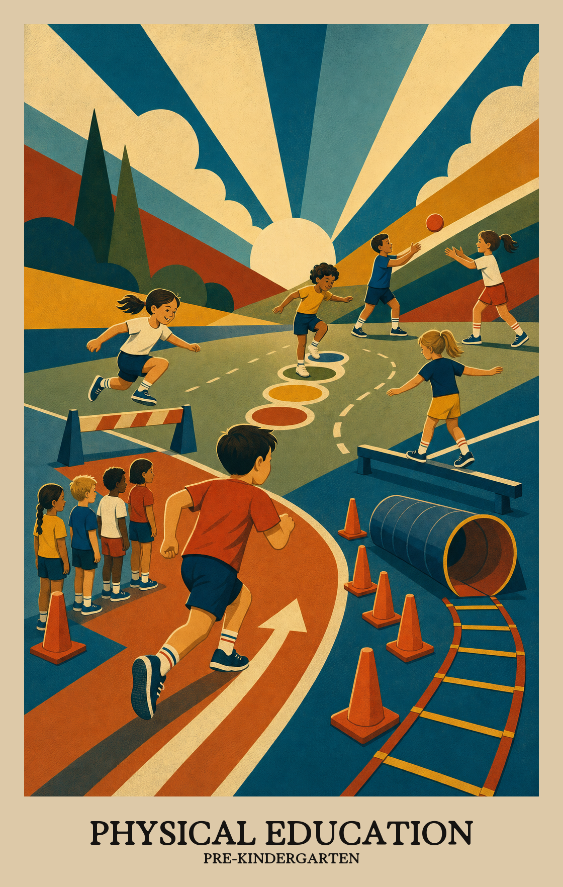 Illustration of what students learn in Pre-Kindergarten Physical Education