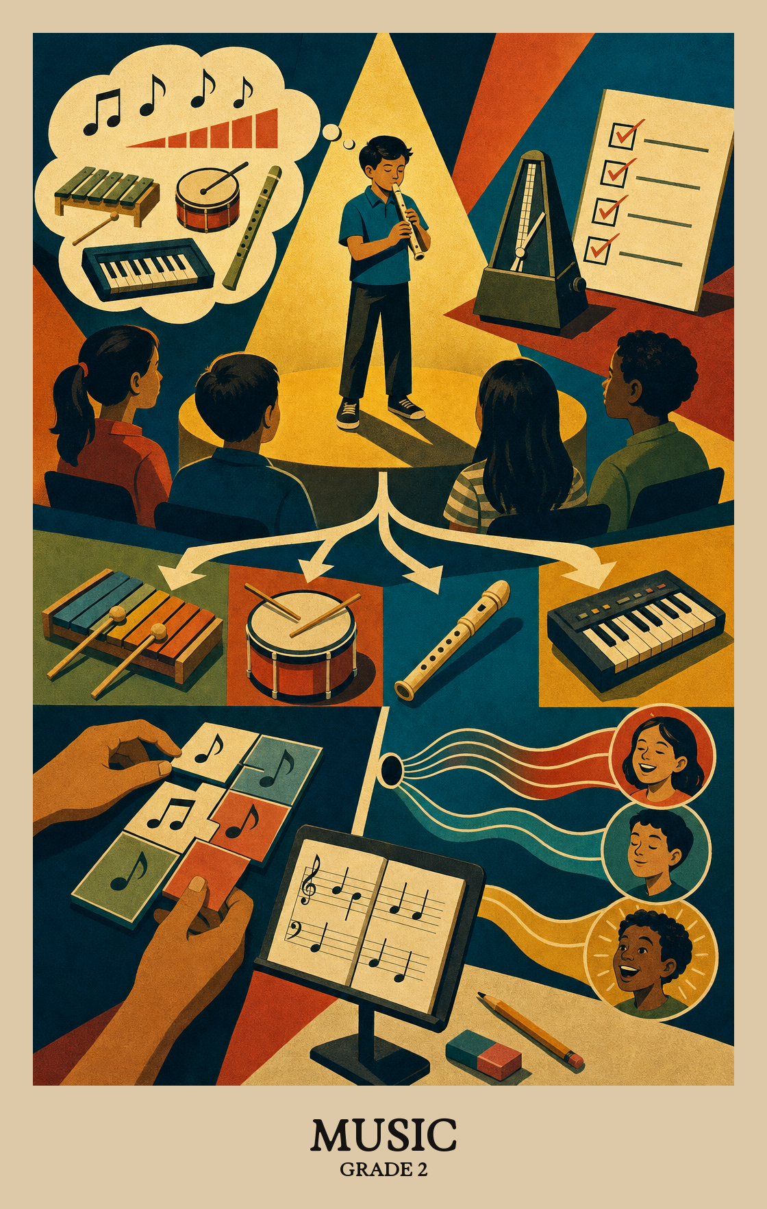 Illustration of what students learn in Grade 2 Arts: Music