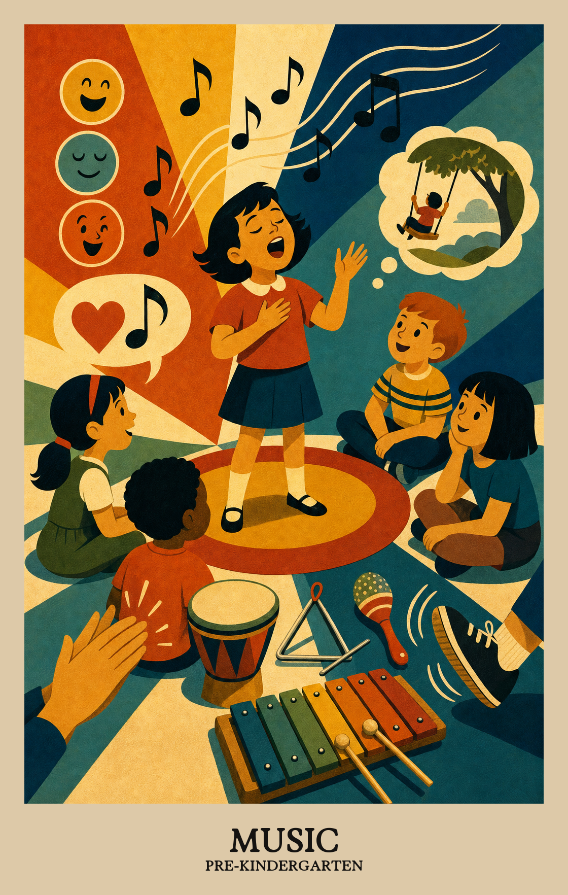 Illustration of what students learn in Pre-Kindergarten Arts: Music