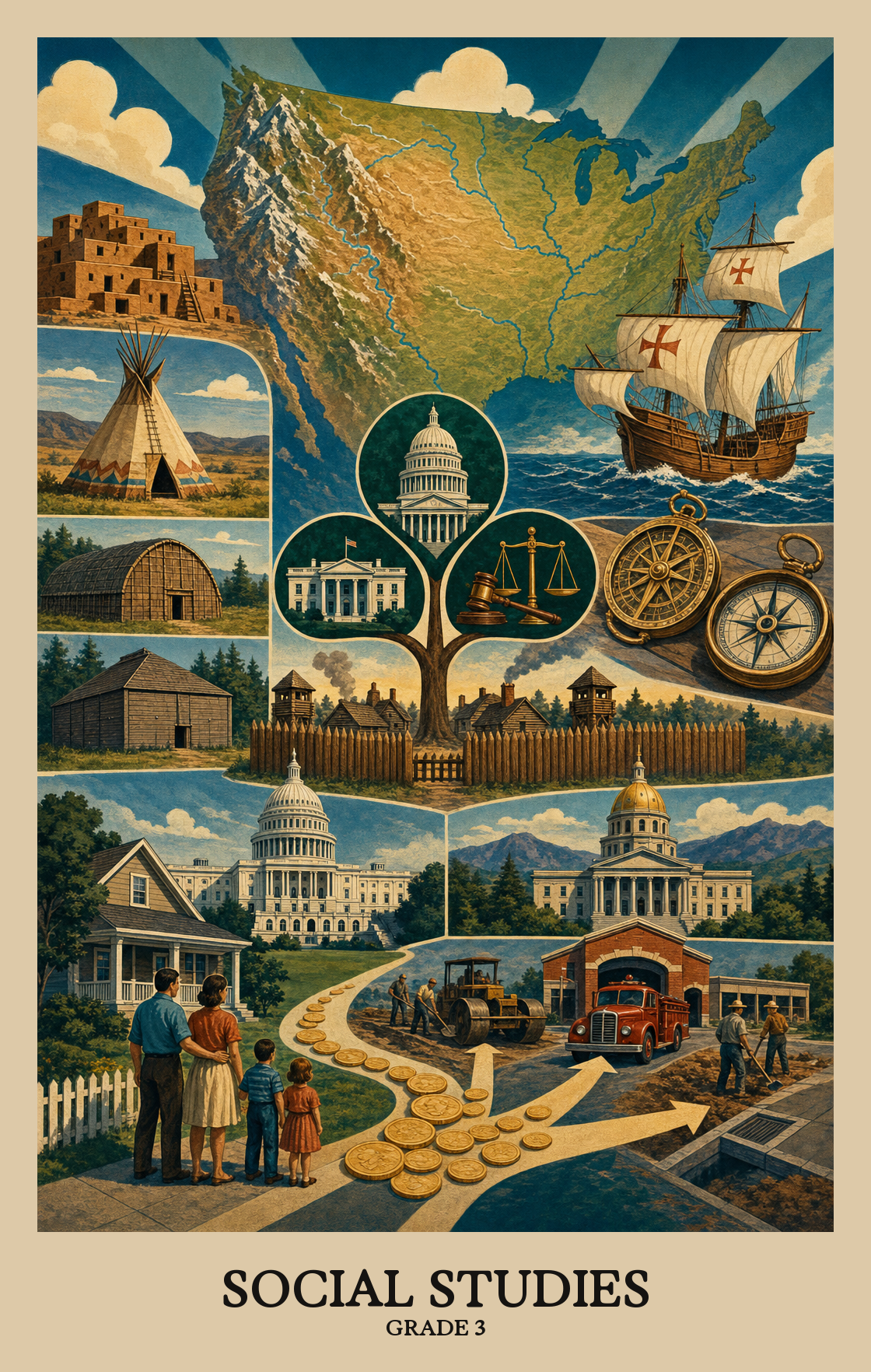 Illustration of what students learn in Grade 3 Social Studies