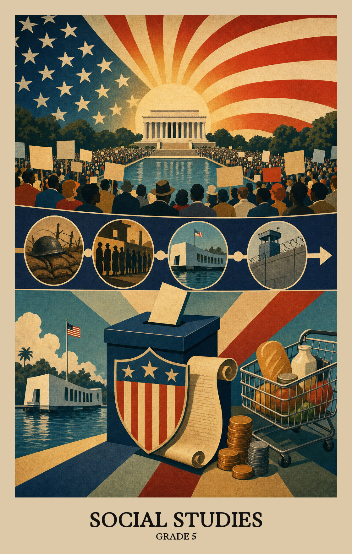 Illustration of what students learn in Grade 5 Social Studies