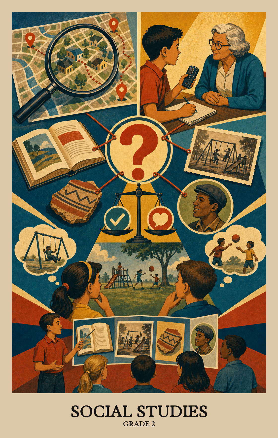 Illustration of what students learn in Grade 2 Social Studies