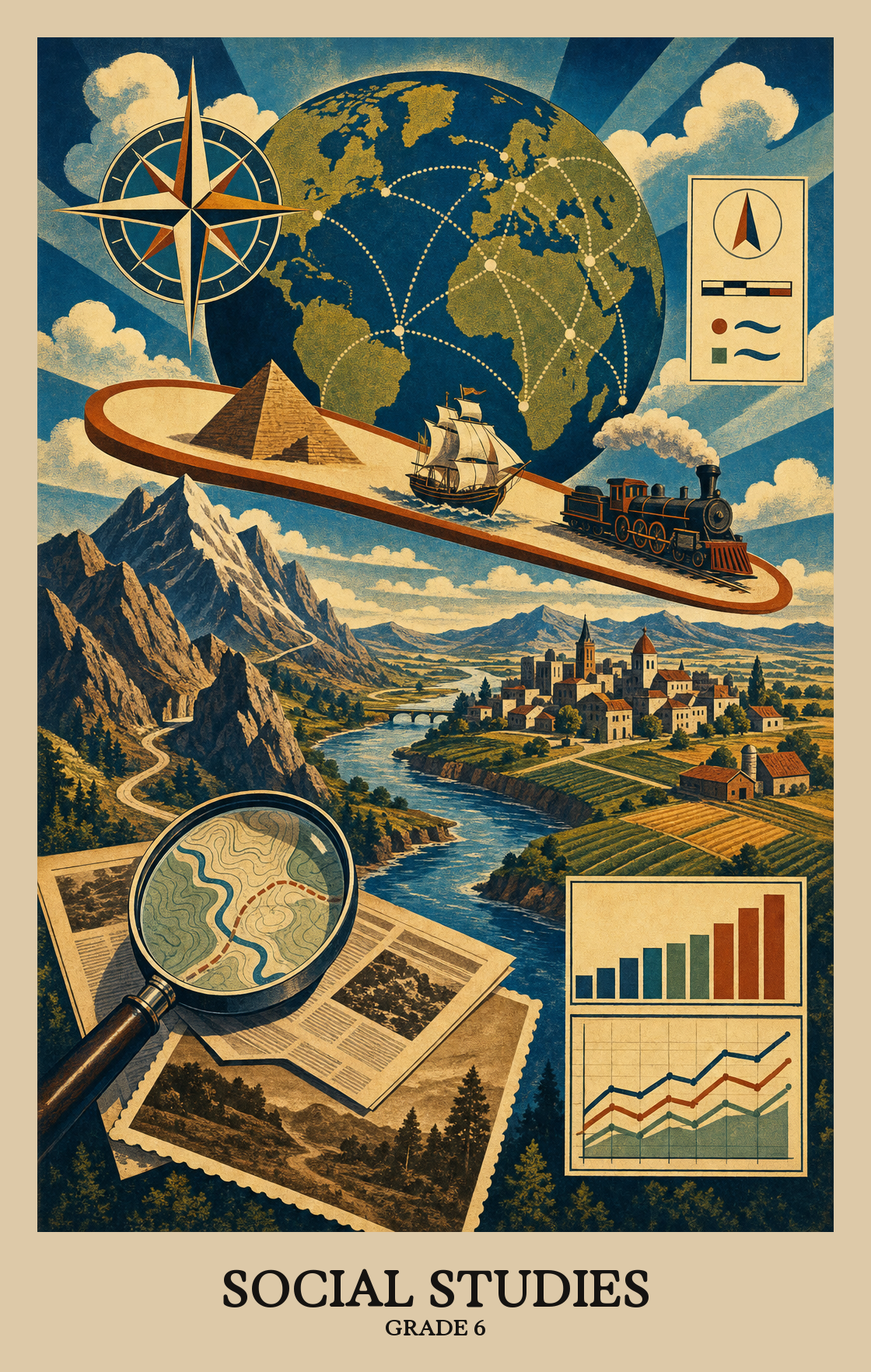 Illustration of what students learn in Grade 6 Social Studies