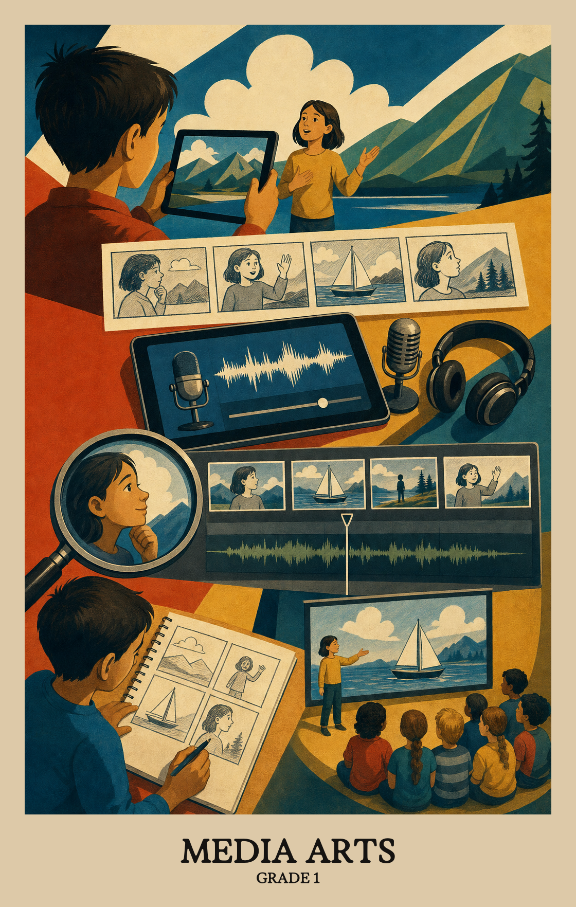 Illustration of what students learn in Grade 1 Arts: Media Arts