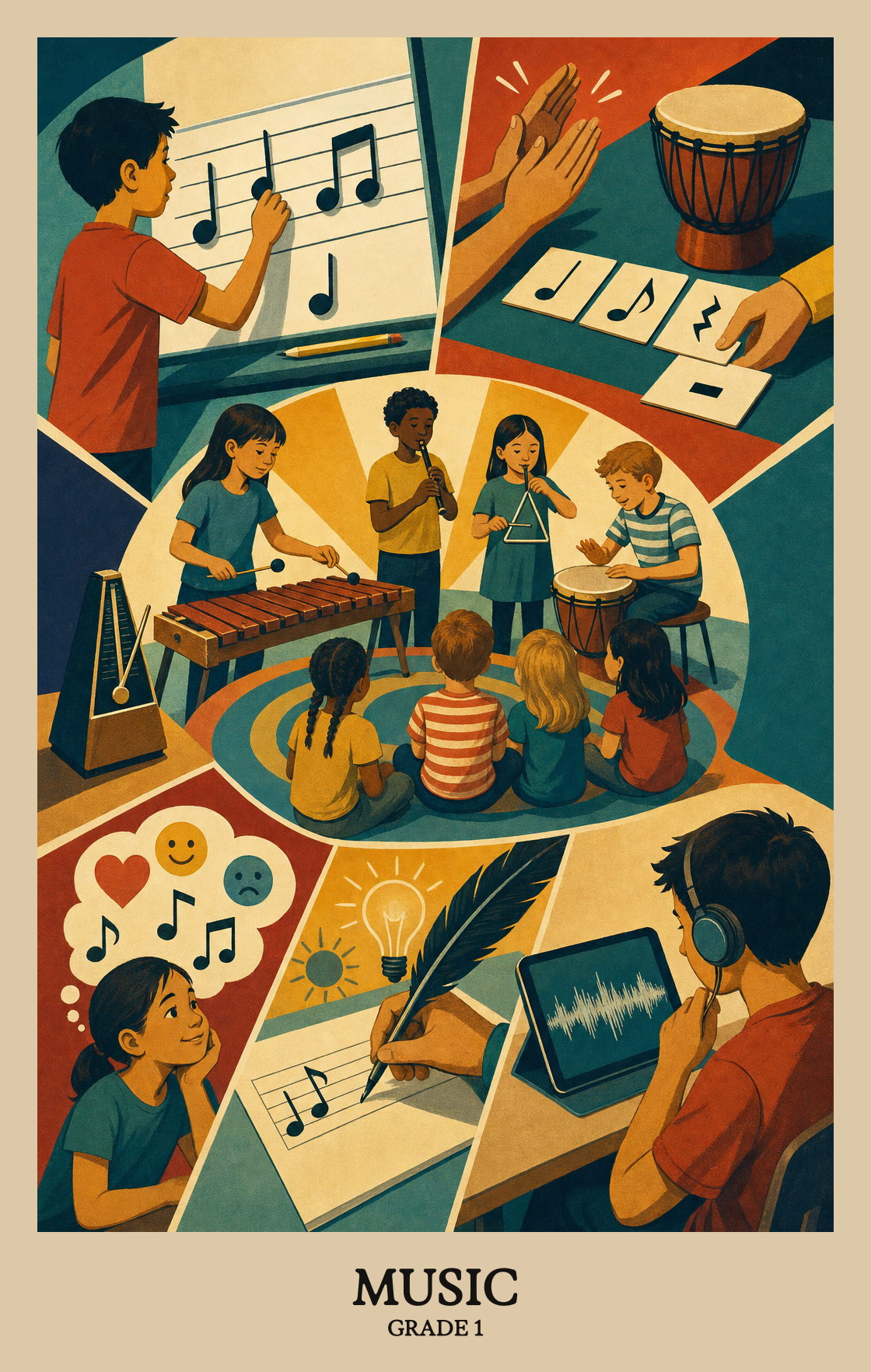 Illustration of what students learn in Grade 1 Arts: Music