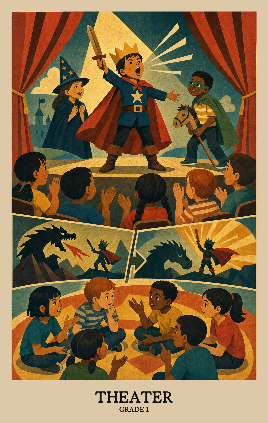 Illustration of what students learn in Grade 1 Arts: Theatre