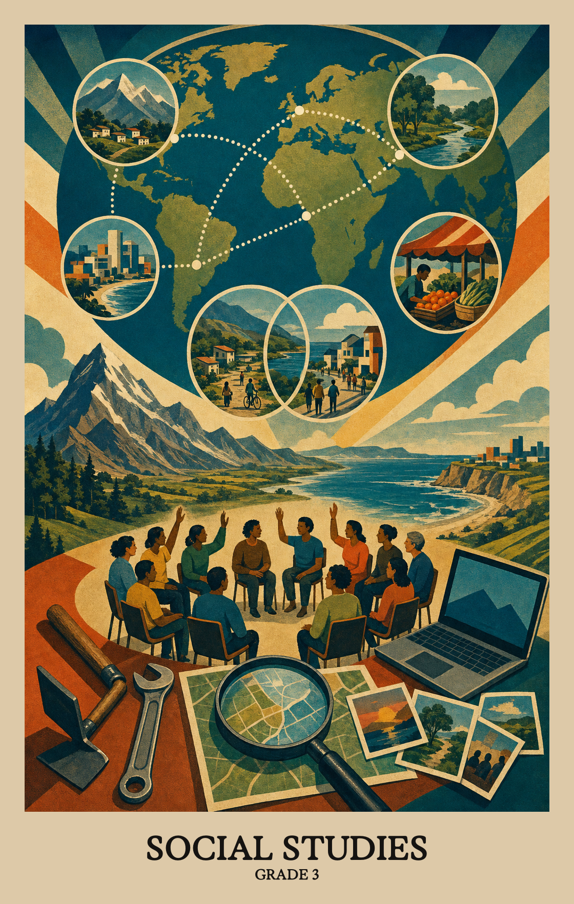 Illustration of what students learn in Grade 3 Social Studies