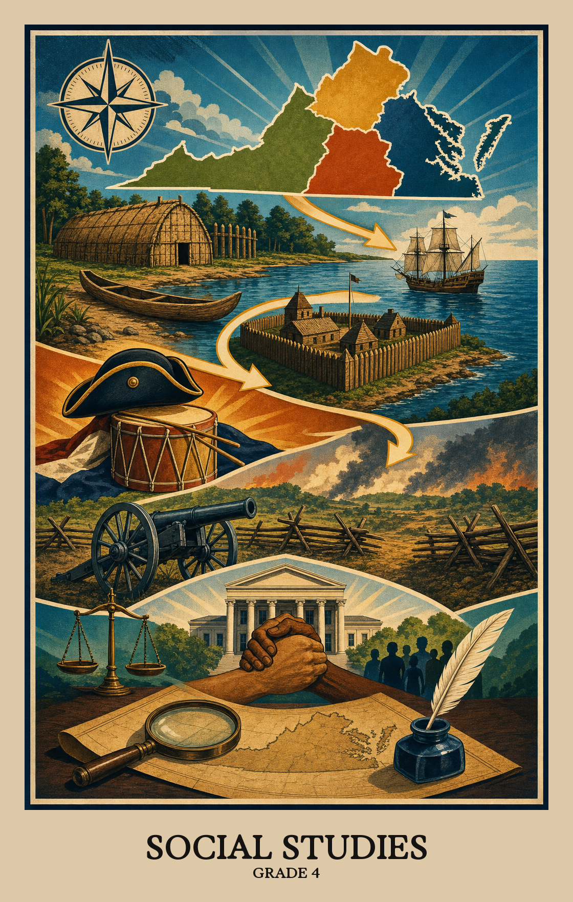 Illustration of what students learn in Grade 4 Social Studies