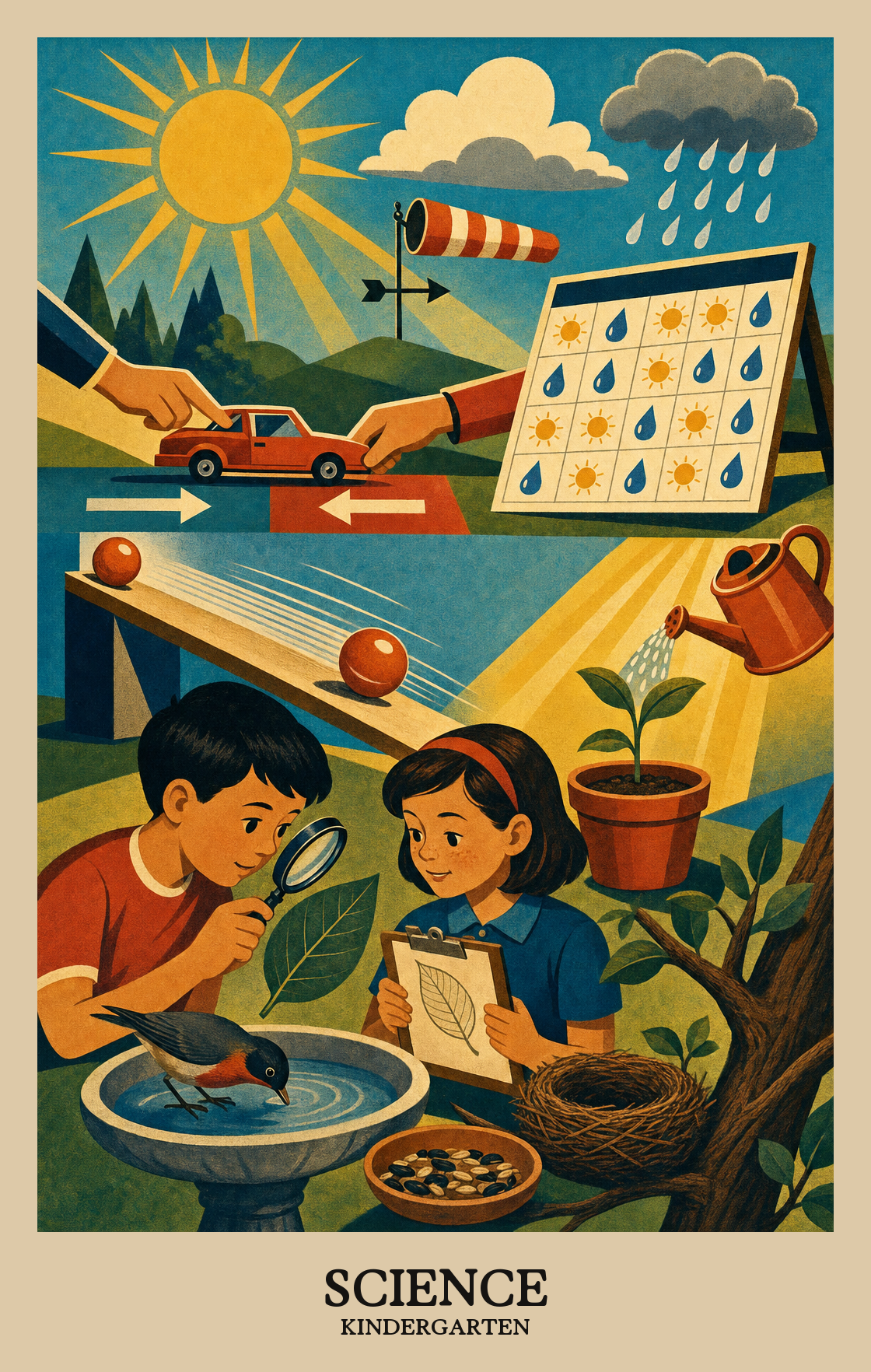 Illustration of what students learn in Kindergarten Science